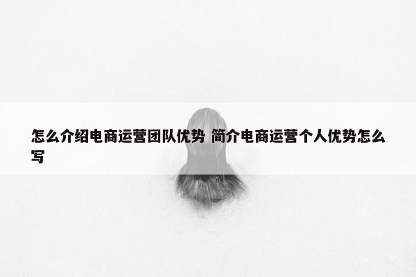 怎么介绍电商运营团队优势 简介电商运营个人优势怎么写