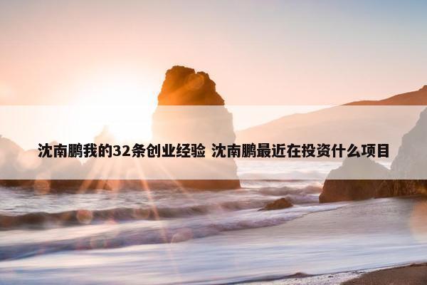 沈南鹏我的32条创业经验 沈南鹏最近在投资什么项目