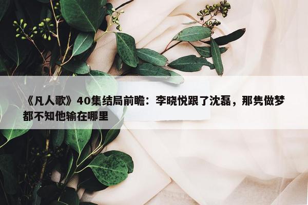 《凡人歌》40集结局前瞻：李晓悦跟了沈磊，那隽做梦都不知他输在哪里