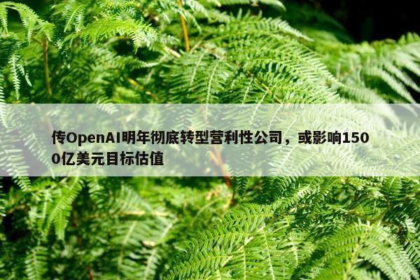 传OpenAI明年彻底转型营利性公司，或影响1500亿美元目标估值