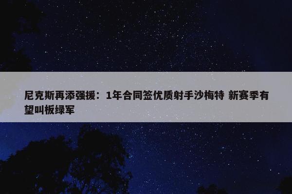 尼克斯再添强援：1年合同签优质射手沙梅特 新赛季有望叫板绿军