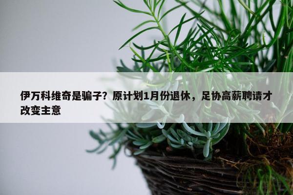 伊万科维奇是骗子？原计划1月份退休，足协高薪聘请才改变主意