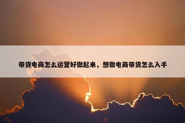 带货电商怎么运营好做起来，想做电商带货怎么入手