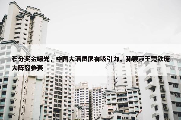 积分奖金曝光，中国大满贯很有吸引力，孙颖莎王楚钦庞大阵容参赛