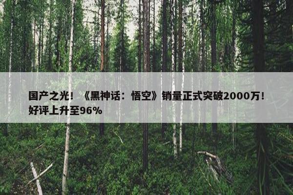 国产之光！《黑神话：悟空》销量正式突破2000万！好评上升至96%