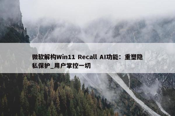 微软解构Win11 Recall AI功能：重塑隐私保护_用户掌控一切