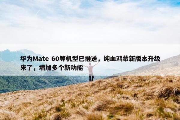 华为Mate 60等机型已推送，纯血鸿蒙新版本升级来了，增加多个新功能