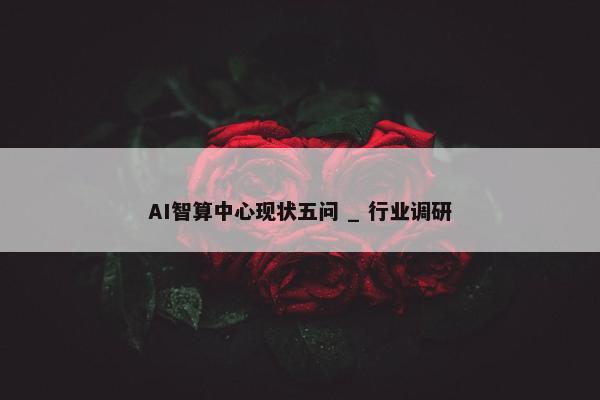 AI智算中心现状五问 _ 行业调研