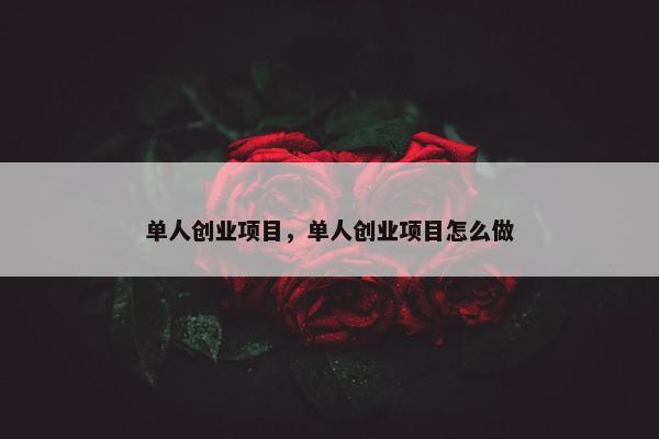 单人创业项目，单人创业项目怎么做