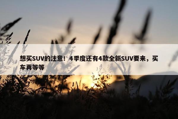 想买SUV的注意！4季度还有4款全新SUV要来，买车再等等