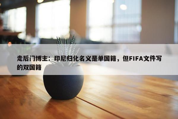 走后门博主：印尼归化名义是单国籍，但FIFA文件写的双国籍