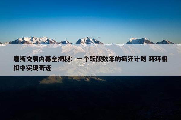 唐斯交易内幕全揭秘：一个酝酿数年的疯狂计划 环环相扣中实现奇迹