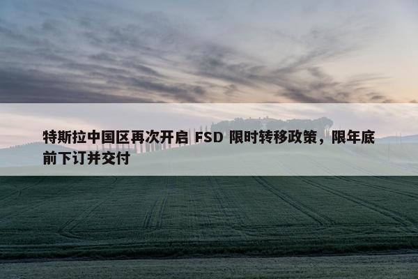 特斯拉中国区再次开启 FSD 限时转移政策，限年底前下订并交付