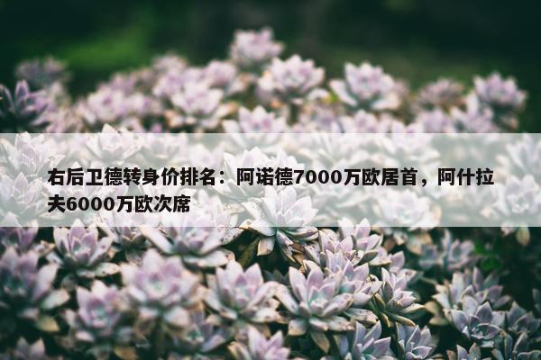 右后卫德转身价排名：阿诺德7000万欧居首，阿什拉夫6000万欧次席