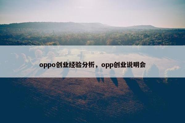 oppo创业经验分析，opp创业说明会