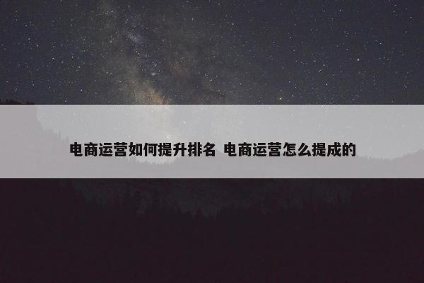 电商运营如何提升排名 电商运营怎么提成的