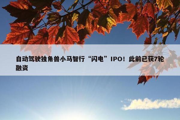 自动驾驶独角兽小马智行“闪电”IPO！此前已获7轮融资