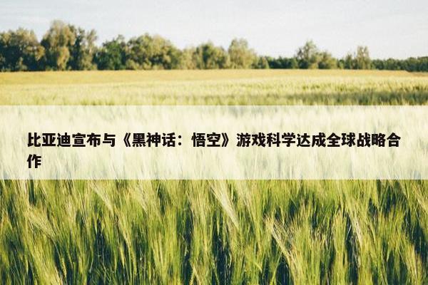 比亚迪宣布与《黑神话：悟空》游戏科学达成全球战略合作