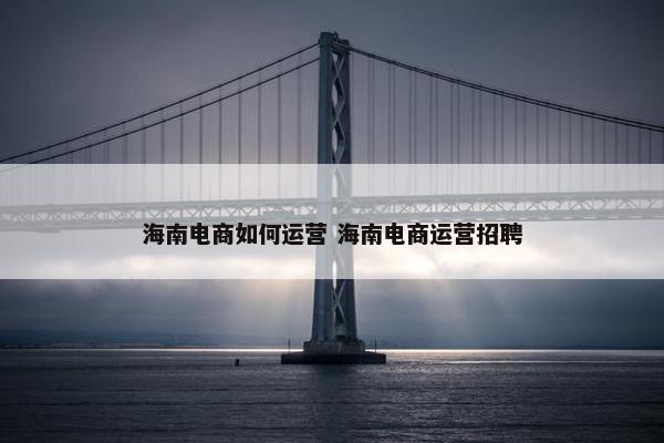 海南电商如何运营 海南电商运营招聘