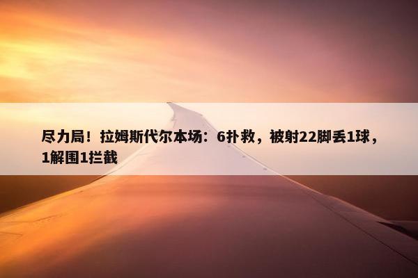 尽力局！拉姆斯代尔本场：6扑救，被射22脚丢1球，1解围1拦截