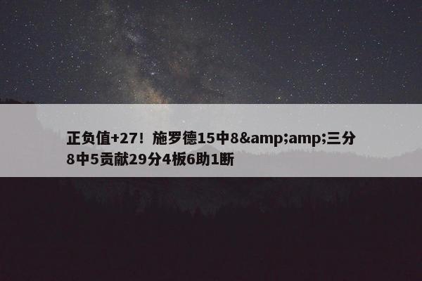 正负值+27！施罗德15中8&amp;三分8中5贡献29分4板6助1断