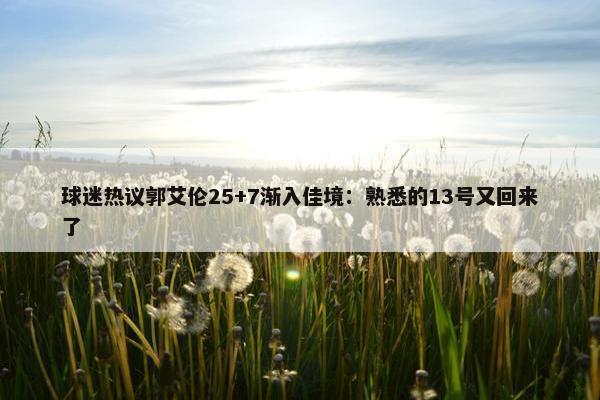 球迷热议郭艾伦25+7渐入佳境：熟悉的13号又回来了