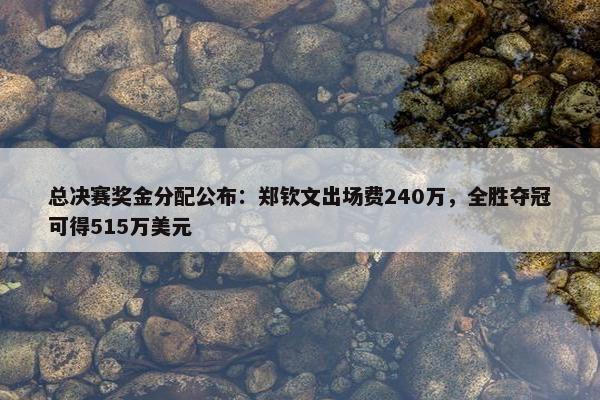 总决赛奖金分配公布：郑钦文出场费240万，全胜夺冠可得515万美元