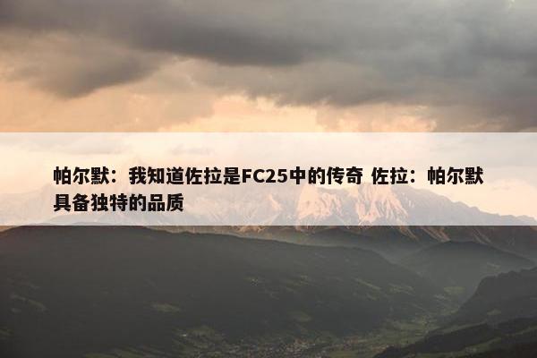 帕尔默：我知道佐拉是FC25中的传奇 佐拉：帕尔默具备独特的品质