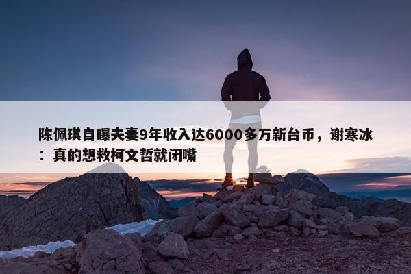 陈佩琪自曝夫妻9年收入达6000多万新台币，谢寒冰：真的想救柯文哲就闭嘴