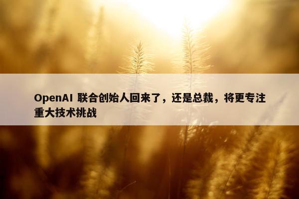 OpenAI 联合创始人回来了，还是总裁，将更专注重大技术挑战