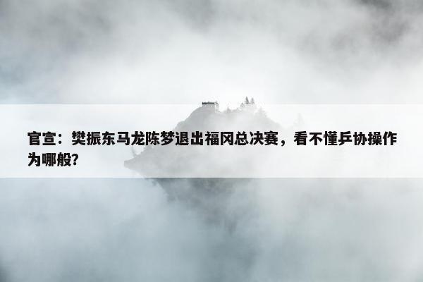 官宣：樊振东马龙陈梦退出福冈总决赛，看不懂乒协操作为哪般？