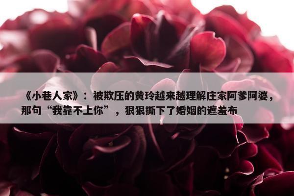 《小巷人家》：被欺压的黄玲越来越理解庄家阿爹阿婆，那句“我靠不上你”，狠狠撕下了婚姻的遮羞布