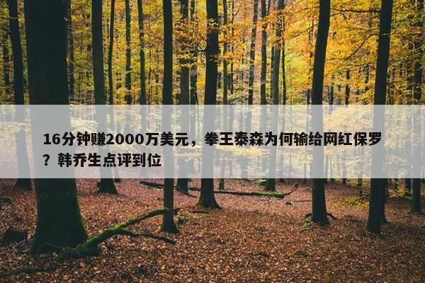 16分钟赚2000万美元，拳王泰森为何输给网红保罗？韩乔生点评到位