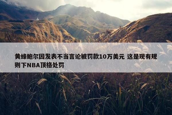 黄蜂鲍尔因发表不当言论被罚款10万美元 这是现有规则下NBA顶格处罚