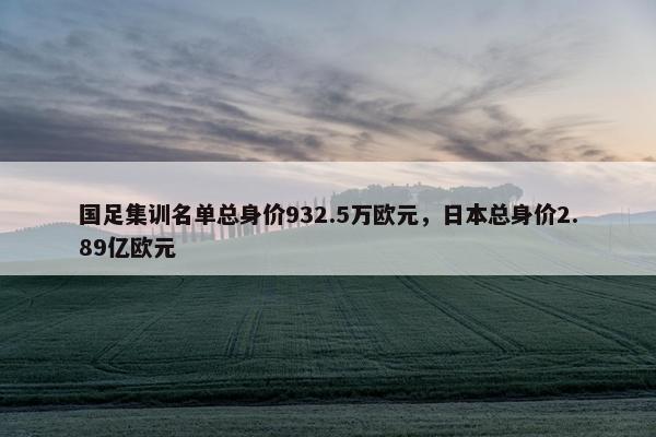 国足集训名单总身价932.5万欧元，日本总身价2.89亿欧元