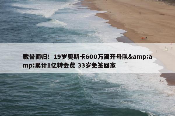 载誉而归！19岁奥斯卡600万离开母队&amp;累计1亿转会费 33岁免签回家