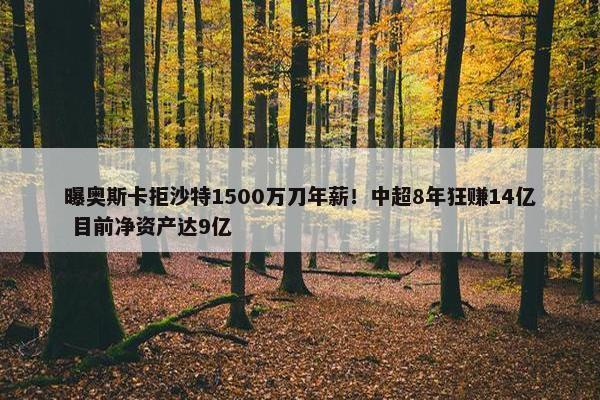 曝奥斯卡拒沙特1500万刀年薪！中超8年狂赚14亿 目前净资产达9亿