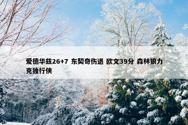 爱德华兹26+7 东契奇伤退 欧文39分 森林狼力克独行侠