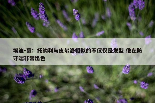 埃迪-豪：托纳利与皮尔洛相似的不仅仅是发型 他在防守端非常出色