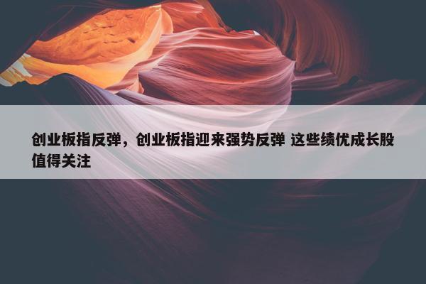 创业板指反弹，创业板指迎来强势反弹 这些绩优成长股值得关注