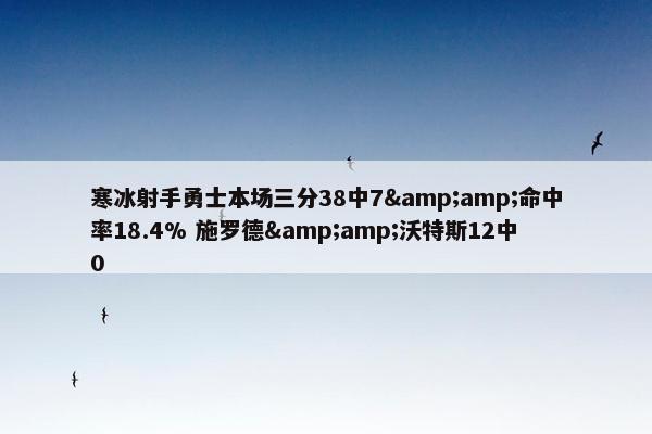 寒冰射手勇士本场三分38中7&amp;命中率18.4% 施罗德&amp;沃特斯12中0