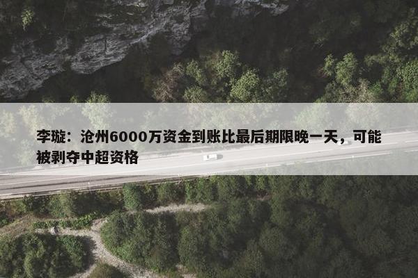 李璇：沧州6000万资金到账比最后期限晚一天，可能被剥夺中超资格