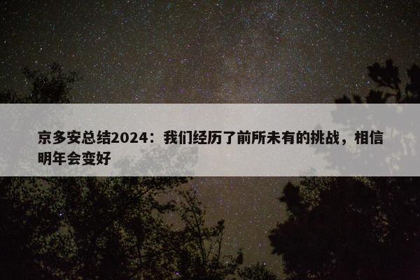 京多安总结2024：我们经历了前所未有的挑战，相信明年会变好