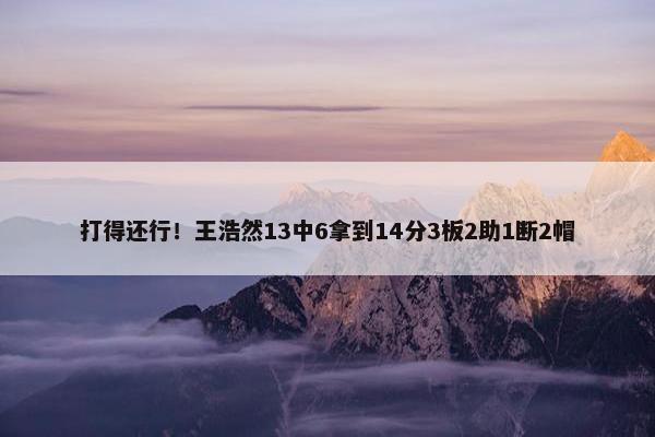 打得还行！王浩然13中6拿到14分3板2助1断2帽