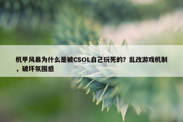 机甲风暴为什么是被CSOL自己玩死的？乱改游戏机制，破坏氛围感