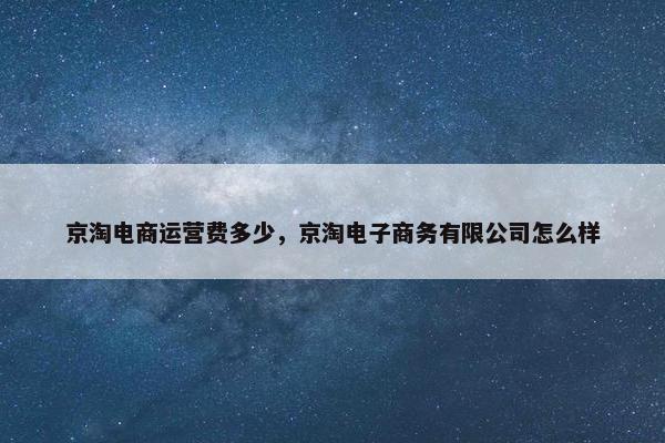 京淘电商运营费多少，京淘电子商务有限公司怎么样