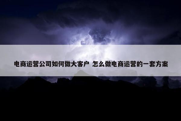 电商运营公司如何做大客户 怎么做电商运营的一套方案