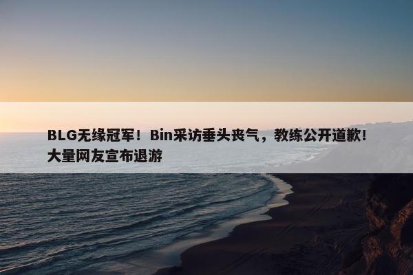 BLG无缘冠军！Bin采访垂头丧气，教练公开道歉！大量网友宣布退游