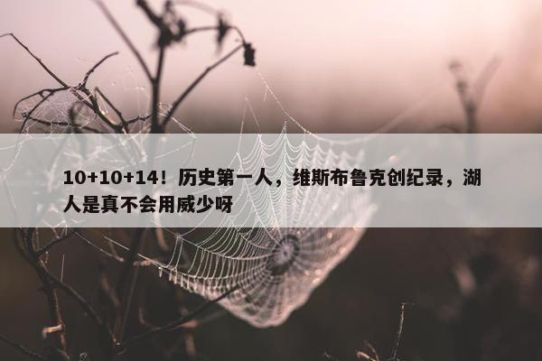 10+10+14！历史第一人，维斯布鲁克创纪录，湖人是真不会用威少呀