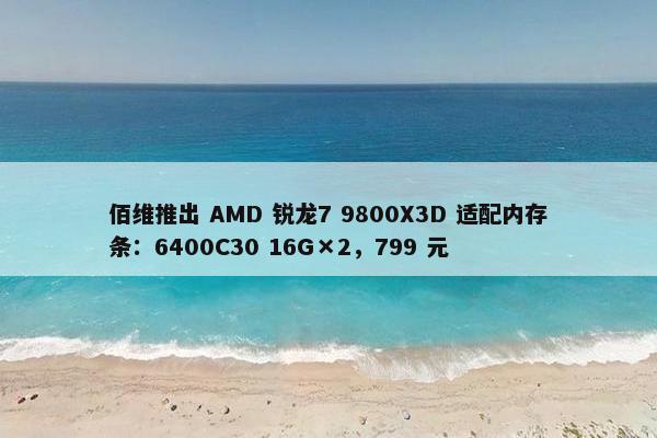 佰维推出 AMD 锐龙7 9800X3D 适配内存条：6400C30 16G×2，799 元